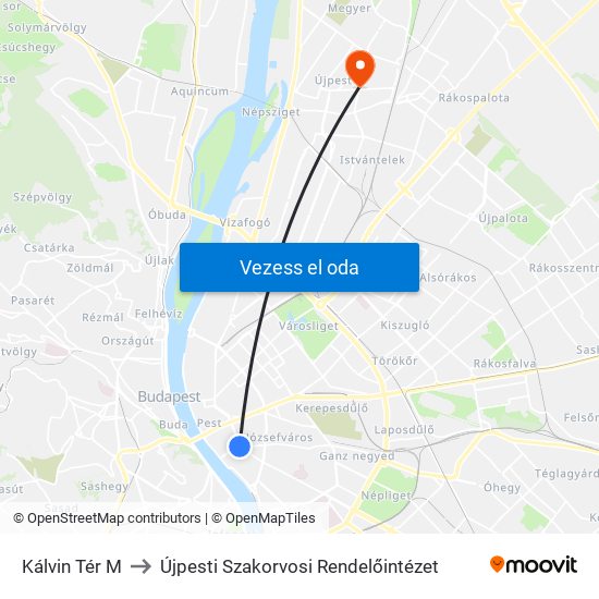 Kálvin Tér M to Újpesti Szakorvosi Rendelőintézet map