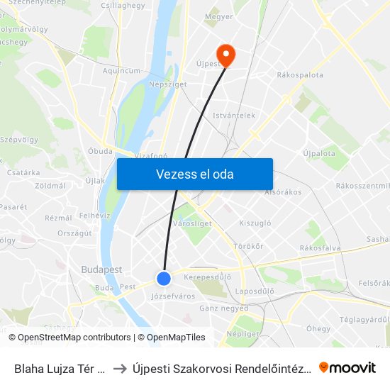 Blaha Lujza Tér M to Újpesti Szakorvosi Rendelőintézet map