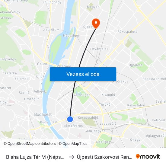 Blaha Lujza Tér M (Népszínház Utca) to Újpesti Szakorvosi Rendelőintézet map