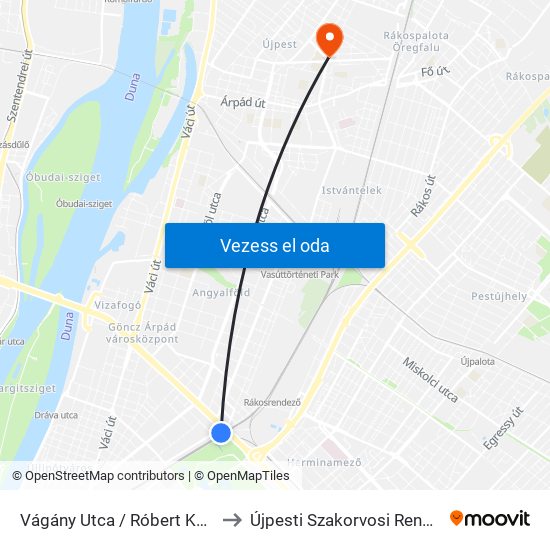 Vágány Utca / Róbert Károly Körút to Újpesti Szakorvosi Rendelőintézet map