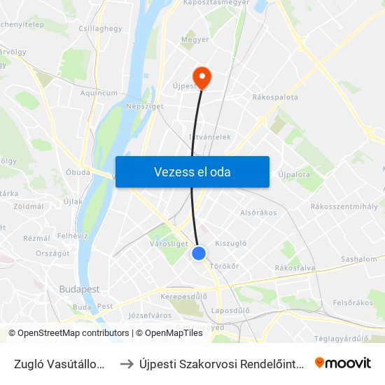 Zugló Vasútállomás to Újpesti Szakorvosi Rendelőintézet map