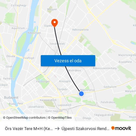 Örs Vezér Tere M+H (Kerepesi Út) to Újpesti Szakorvosi Rendelőintézet map