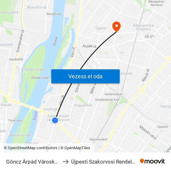Göncz Árpád Városközpont to Újpesti Szakorvosi Rendelőintézet map