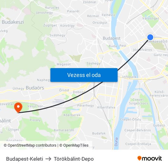 Budapest-Keleti to Törökbálint-Depo map
