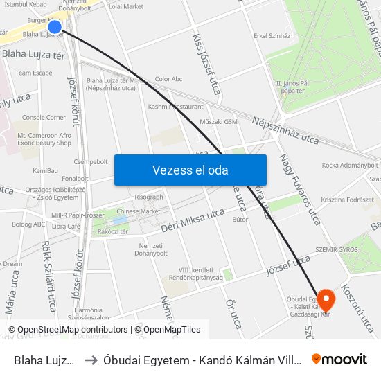 Blaha Lujza Tér M to Óbudai Egyetem - Kandó Kálmán Villamosmérnöki Kar map