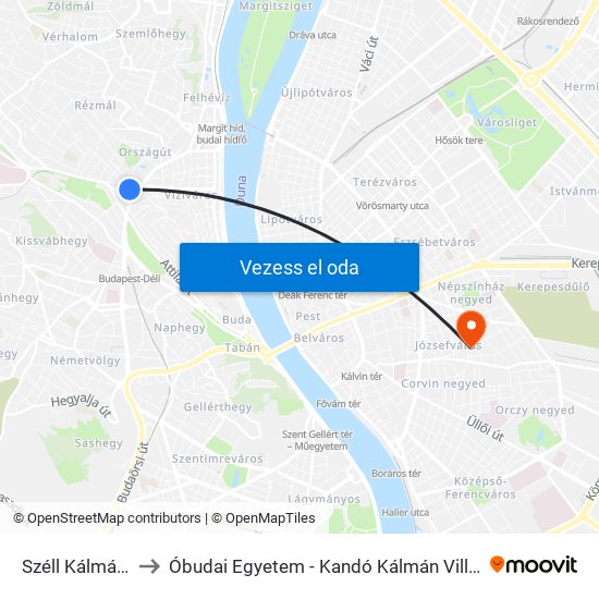 Széll Kálmán Tér M to Óbudai Egyetem - Kandó Kálmán Villamosmérnöki Kar map