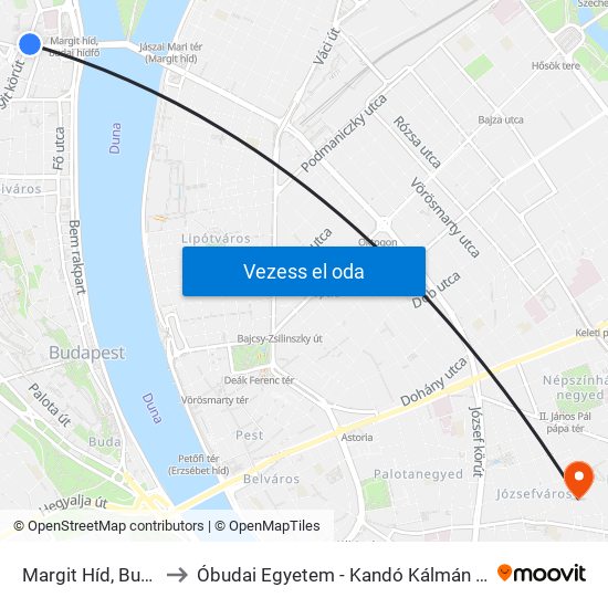 Margit Híd, Budai Hídfő H to Óbudai Egyetem - Kandó Kálmán Villamosmérnöki Kar map