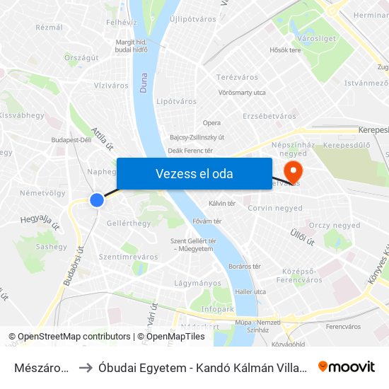 Mészáros Utca to Óbudai Egyetem - Kandó Kálmán Villamosmérnöki Kar map