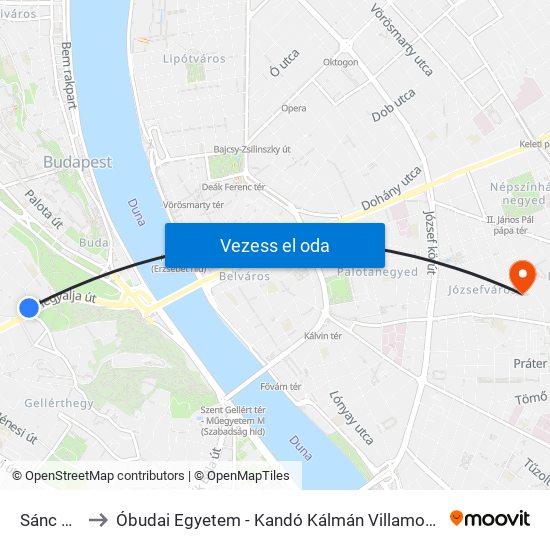 Sánc Utca to Óbudai Egyetem - Kandó Kálmán Villamosmérnöki Kar map