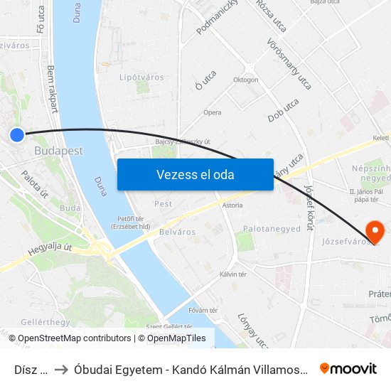 Dísz Tér to Óbudai Egyetem - Kandó Kálmán Villamosmérnöki Kar map