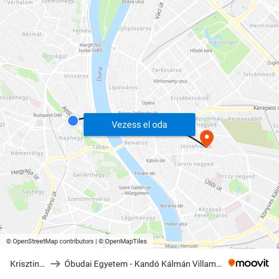 Krisztina Tér to Óbudai Egyetem - Kandó Kálmán Villamosmérnöki Kar map