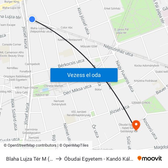 Blaha Lujza Tér M (Népszínház Utca) to Óbudai Egyetem - Kandó Kálmán Villamosmérnöki Kar map