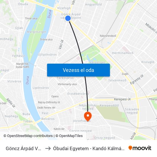 Göncz Árpád Városközpont to Óbudai Egyetem - Kandó Kálmán Villamosmérnöki Kar map