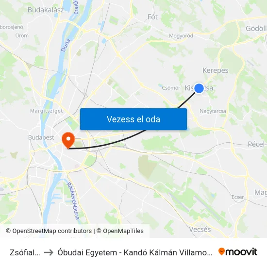 Zsófialiget to Óbudai Egyetem - Kandó Kálmán Villamosmérnöki Kar map