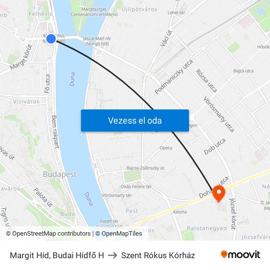 Margit Híd, Budai Hídfő H to Szent Rókus Kórház map