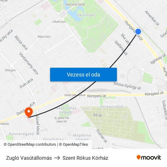 Zugló Vasútállomás to Szent Rókus Kórház map