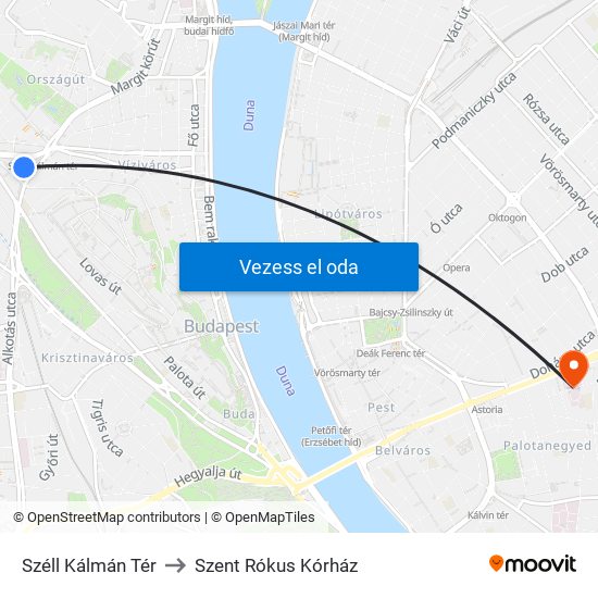 Széll Kálmán Tér to Szent Rókus Kórház map