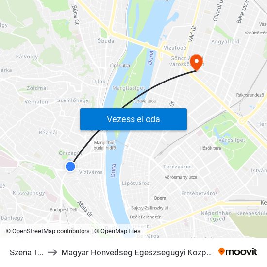 Széna Tér to Magyar Honvédség Egészségügyi Központ map