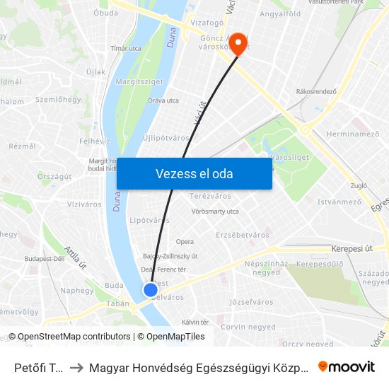 Petőfi Tér to Magyar Honvédség Egészségügyi Központ map