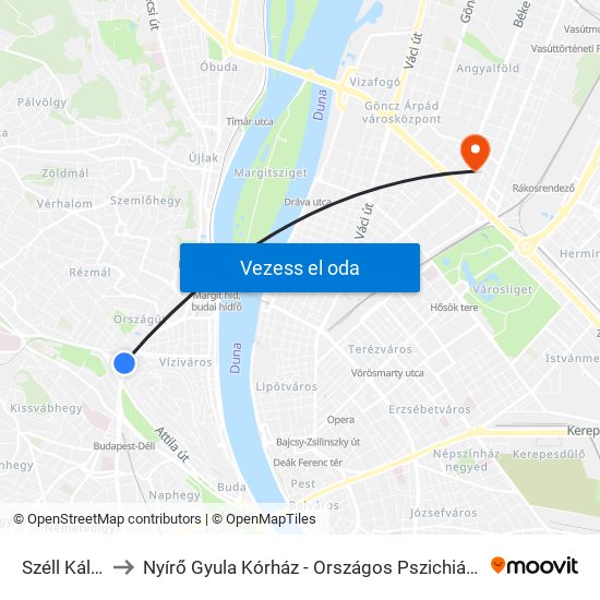 Széll Kálmán Tér to Nyírő Gyula Kórház - Országos Pszichiátriai És Addiktológiai Intézet map