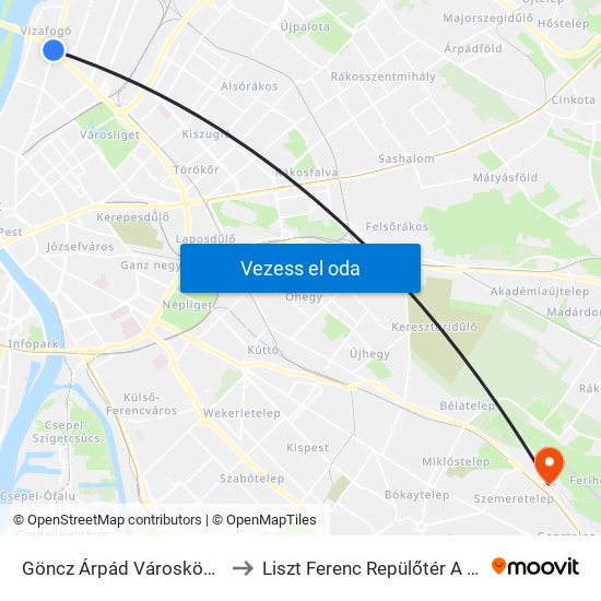 Göncz Árpád Városközpont to Liszt Ferenc Repülőtér A Porta map