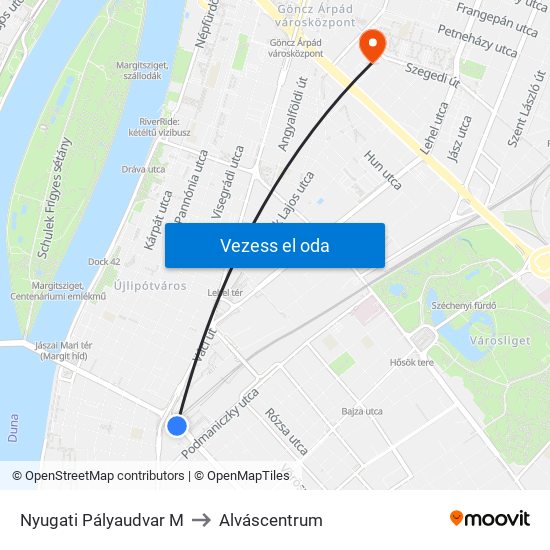 Nyugati Pályaudvar M to Alváscentrum map