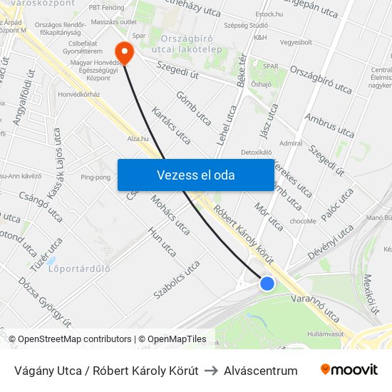 Vágány Utca / Róbert Károly Körút to Alváscentrum map