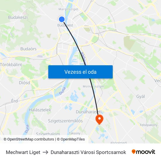 Mechwart Liget to Dunaharaszti Városi Sportcsarnok map