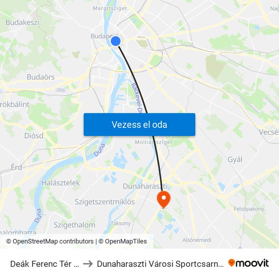 Deák Ferenc Tér M to Dunaharaszti Városi Sportcsarnok map