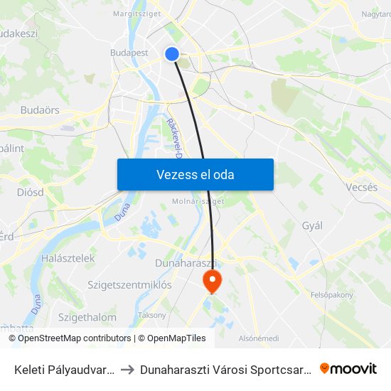 Keleti Pályaudvar M to Dunaharaszti Városi Sportcsarnok map