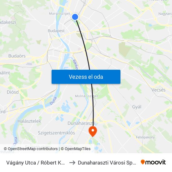 Vágány Utca / Róbert Károly Körút to Dunaharaszti Városi Sportcsarnok map