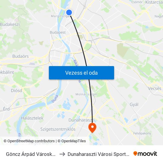 Göncz Árpád Városközpont to Dunaharaszti Városi Sportcsarnok map