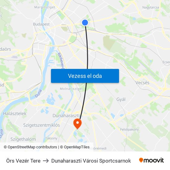 Örs Vezér Tere to Dunaharaszti Városi Sportcsarnok map
