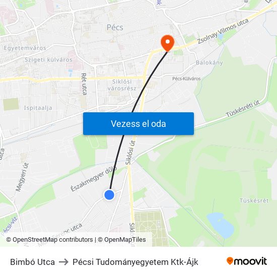 Bimbó Utca to Pécsi Tudományegyetem Ktk-Ájk map