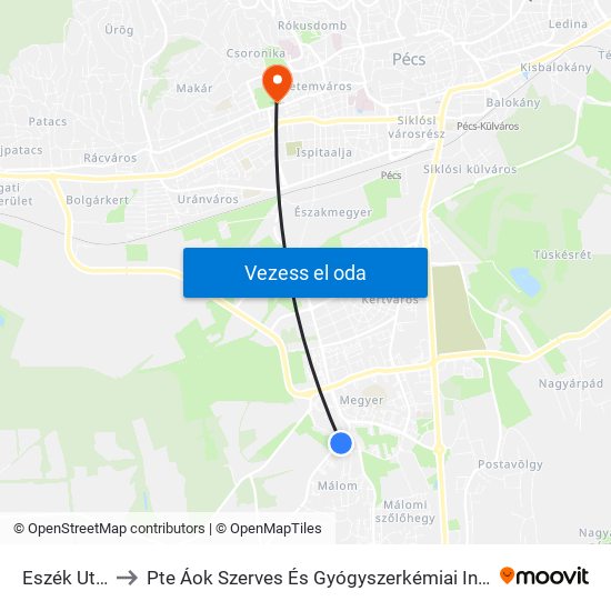 Eszék Utca to Pte Áok Szerves És Gyógyszerkémiai Intézet map