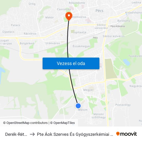 Derék-Réti Út to Pte Áok Szerves És Gyógyszerkémiai Intézet map