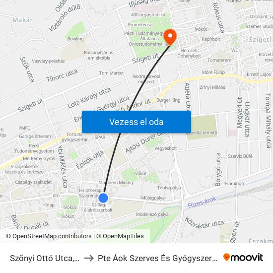 Szőnyi Ottó Utca, Rendelő to Pte Áok Szerves És Gyógyszerkémiai Intézet map