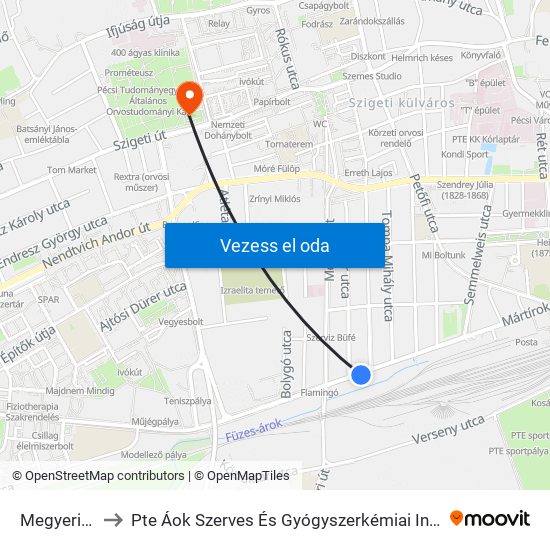 Megyeri Út to Pte Áok Szerves És Gyógyszerkémiai Intézet map