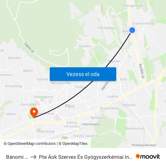 Bánomi Út to Pte Áok Szerves És Gyógyszerkémiai Intézet map