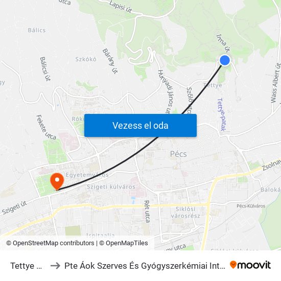 Tettye Tér to Pte Áok Szerves És Gyógyszerkémiai Intézet map