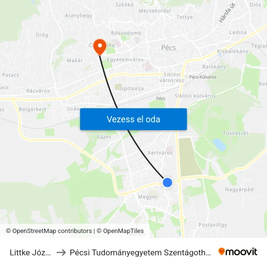Littke József Utca to Pécsi Tudományegyetem Szentágothai János Kutatóközpont map