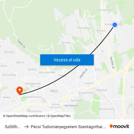 Szőlőhegyi Út to Pécsi Tudományegyetem Szentágothai János Kutatóközpont map