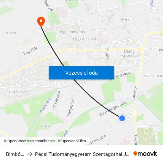 Bimbó Utca to Pécsi Tudományegyetem Szentágothai János Kutatóközpont map