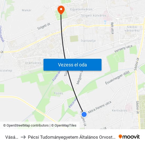 Vásártér to Pécsi Tudományegyetem Általános Orvostudományi Kar map