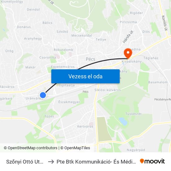 Szőnyi Ottó Utca, Rendelő to Pte Btk Kommunikáció- És Médiatudományi Tanszék map