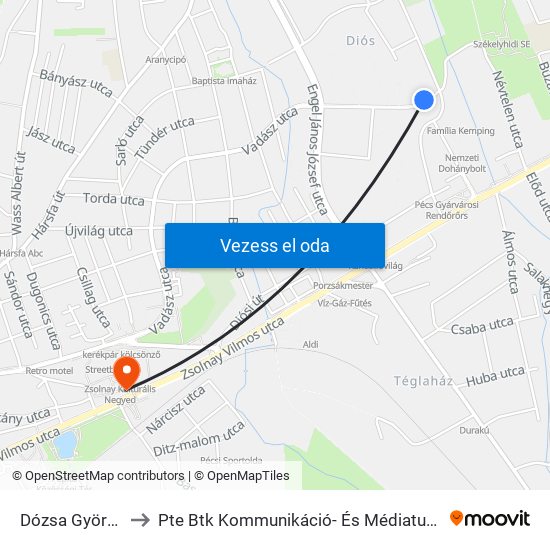 Dózsa György Utca to Pte Btk Kommunikáció- És Médiatudományi Tanszék map