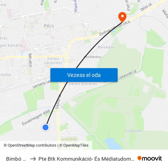 Bimbó Utca to Pte Btk Kommunikáció- És Médiatudományi Tanszék map