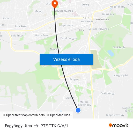 Fagyöngy Utca to PTE TTK C/V/1 map