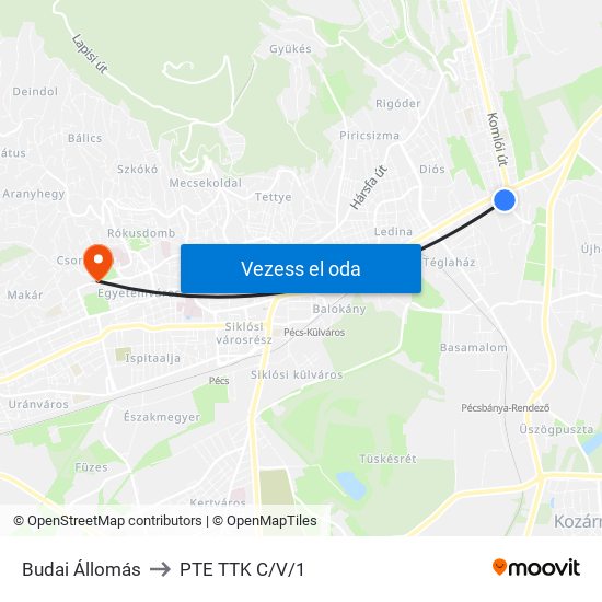 Budai Állomás to PTE TTK C/V/1 map