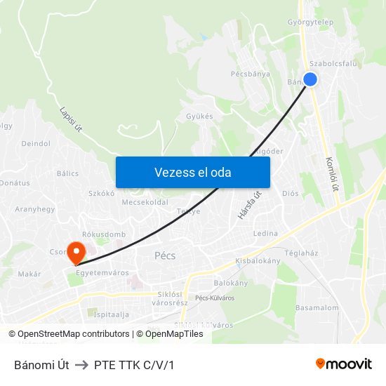 Bánomi Út to PTE TTK C/V/1 map